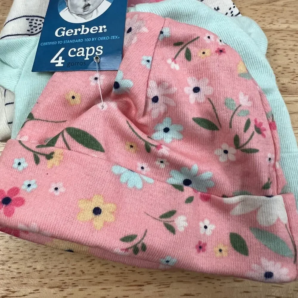 Gerber Baby Girls' Four Pack Fox-Themed Caps - NWT